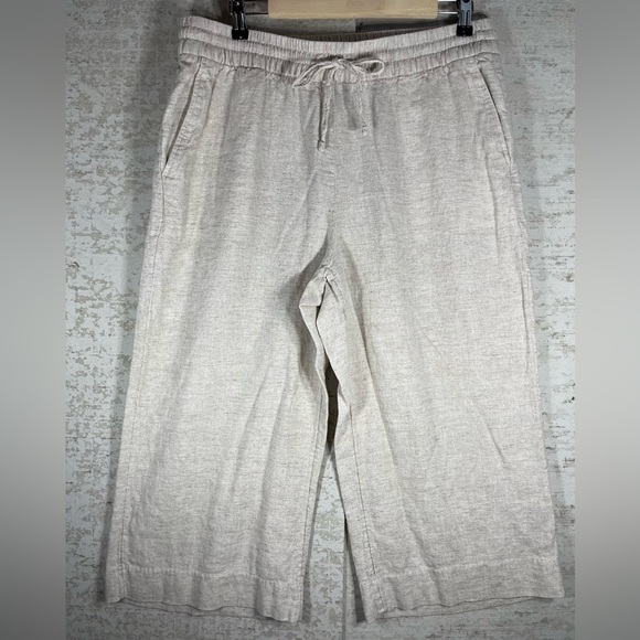 BANANA REPUBLIC Oatmeal Linen Blend Wide Leg Crop Flax Pants Size Large - Picture 1 of 9